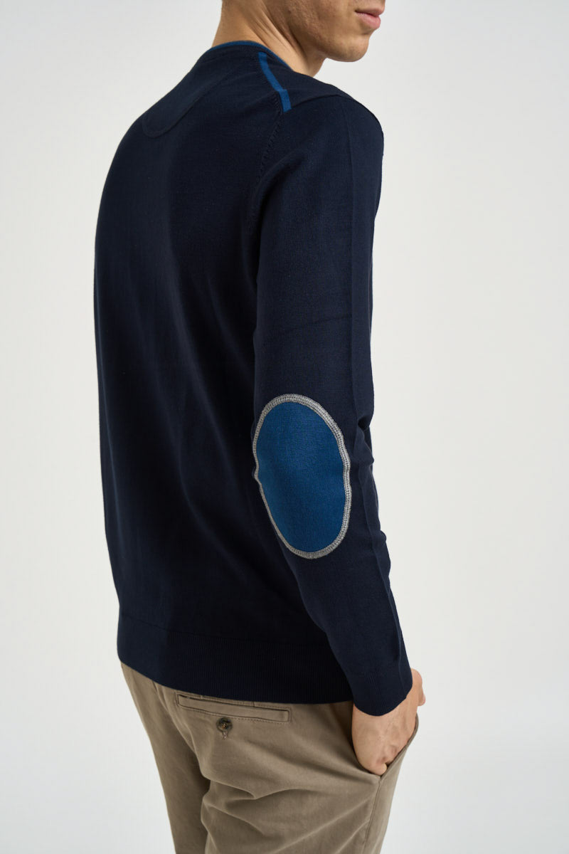 Maglia uomo girocollo con toppe blu MK20028 BLU MARKUP 