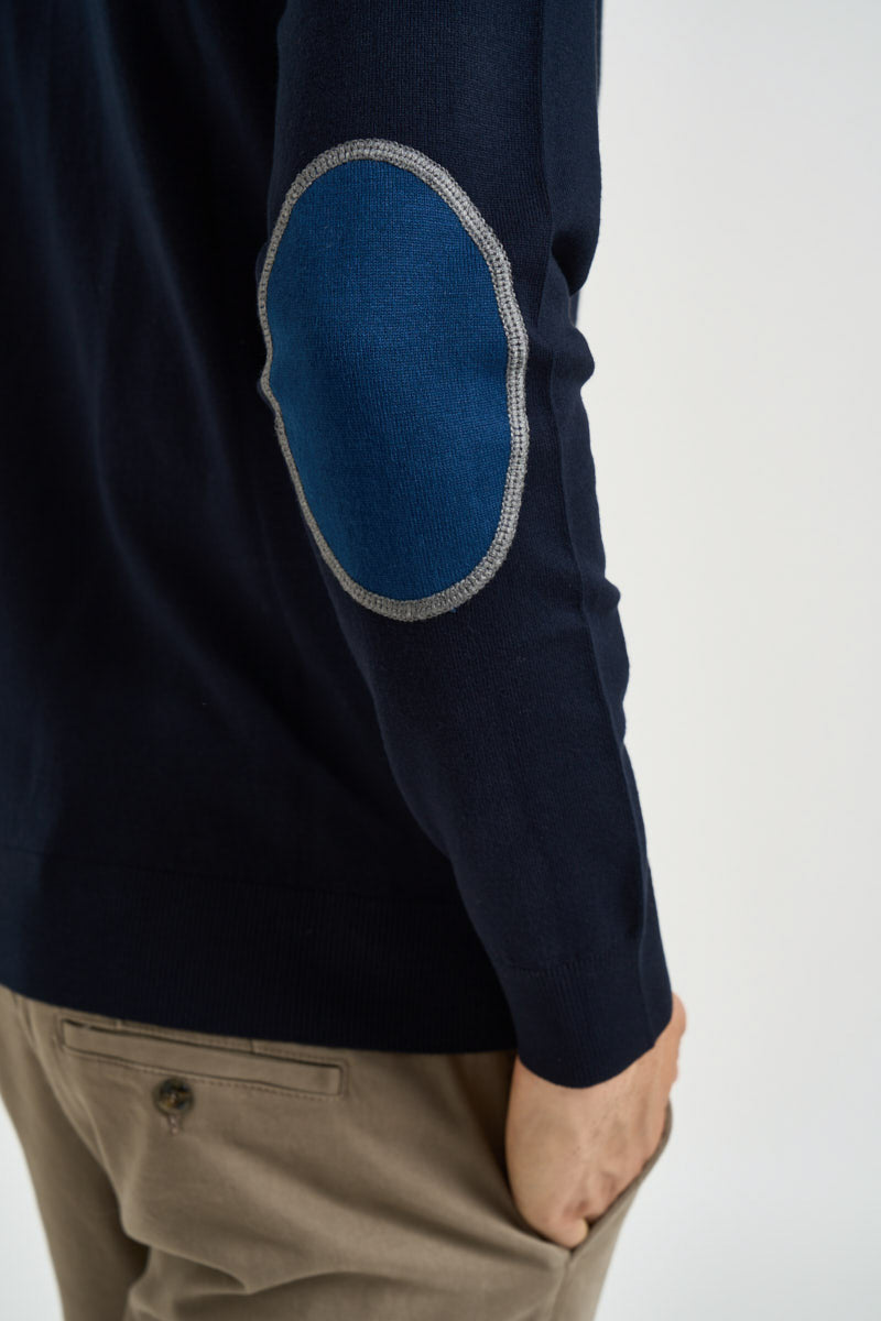 Maglia uomo girocollo con toppe blu MK20028 BLU MARKUP 