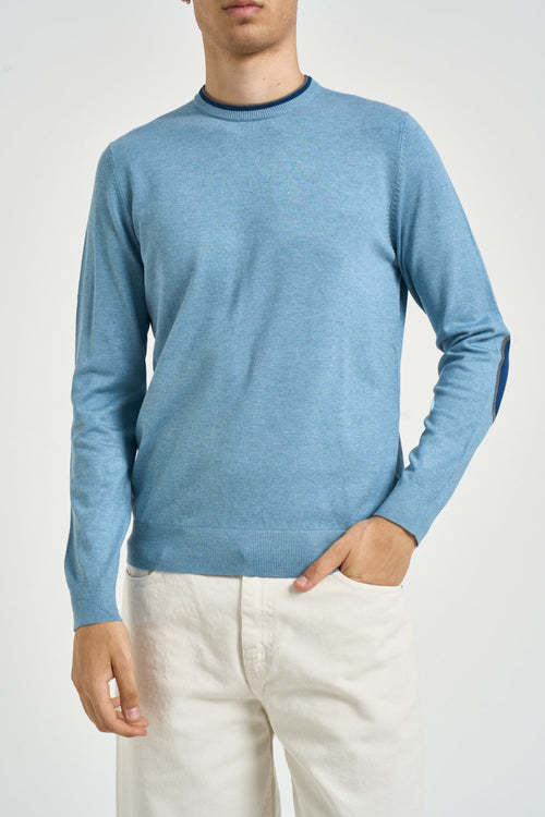Maglia uomo girocollo con toppe azzurra - 1