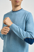 Maglia uomo girocollo con toppe azzurra MK20028 CARTADAZUCCHERO MARKUP 