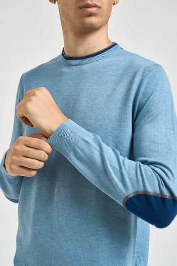 Maglia uomo girocollo con toppe azzurra - 3