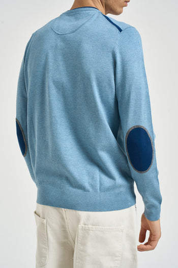 Maglia uomo girocollo con toppe azzurra - 4