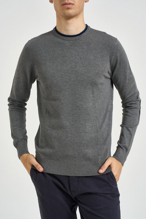Maglia uomo girocollo con toppe grigio - 1