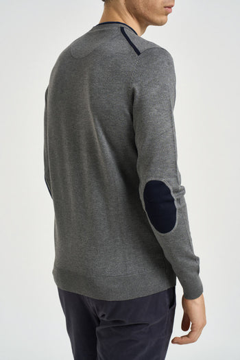 Maglia uomo girocollo con toppe grigio - 3