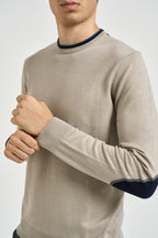 Maglia uomo girocollo con toppe beige MK20028 TAUPE MARKUP 