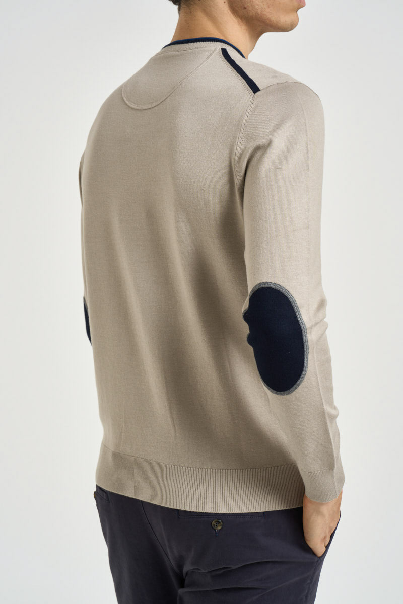 Maglia uomo girocollo con toppe beige MK20028 TAUPE MARKUP 