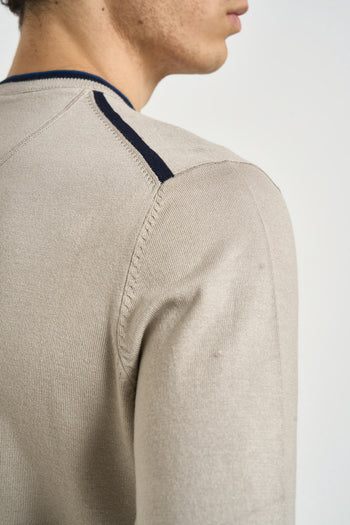 Maglia uomo girocollo con toppe beige - 5