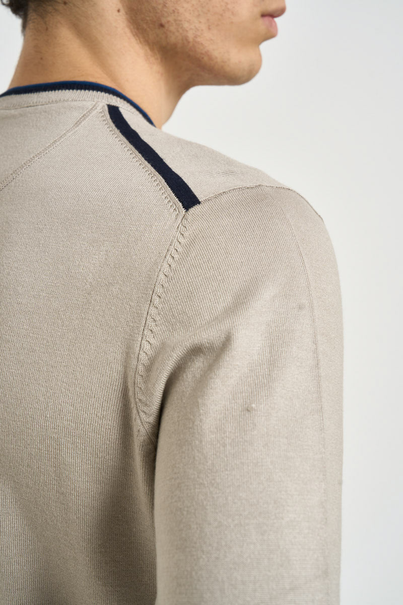 Maglia uomo girocollo con toppe beige MK20028 TAUPE MARKUP 