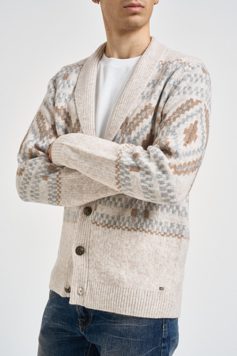 Cardigan uomo con bottoni fantasia multicolor beige MK2900074 LATTE MARKUP 