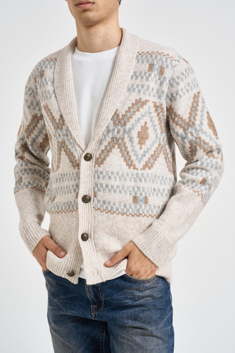 Cardigan uomo con bottoni fantasia multicolor beige MK2900074 LATTE MARKUP 