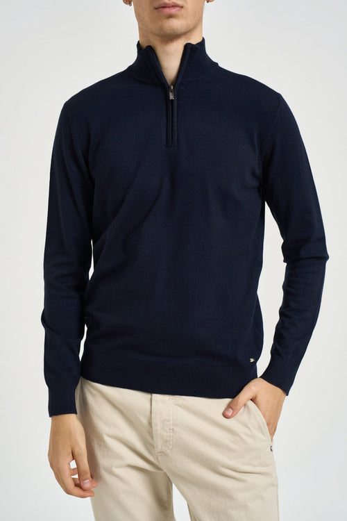 Maglia uomo collo alto con mezza zip blu - 1