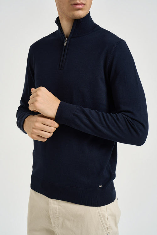 Maglia uomo collo alto con mezza zip blu - 2