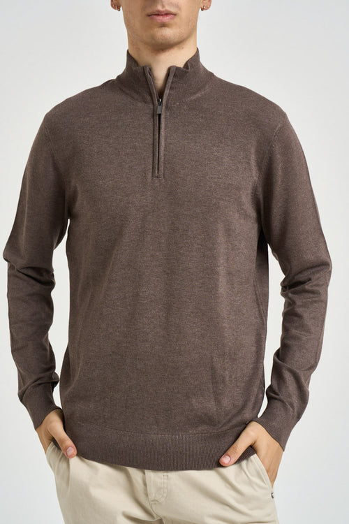 Maglia uomo collo alto con mezza zip tortora - 1