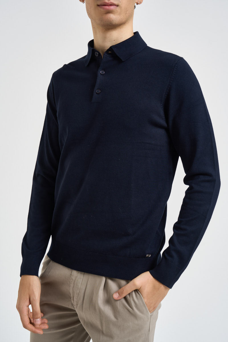 Polo uomo a maniche lunghe in maglia blu notte MK990004 BLU MARKUP 