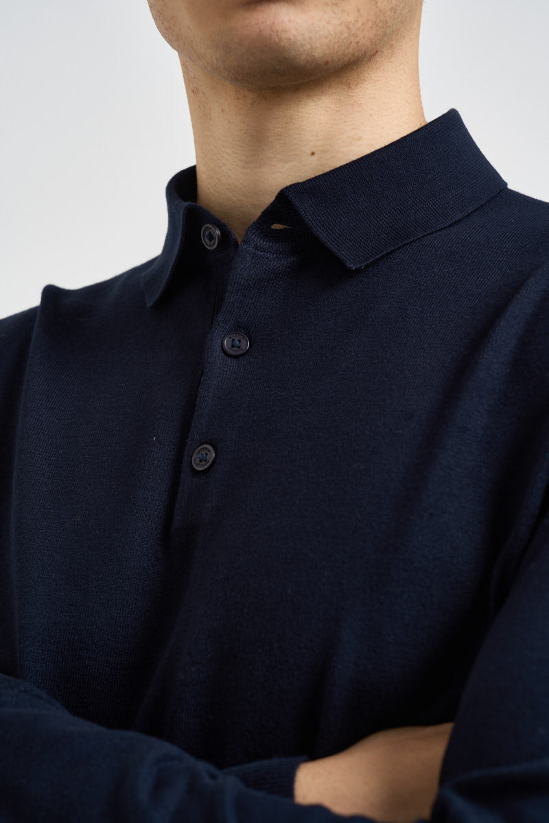 Polo uomo a maniche lunghe in maglia blu notte MK990004 BLU MARKUP 
