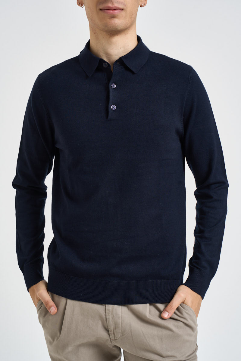 Polo uomo a maniche lunghe in maglia blu notte MK990004 BLU MARKUP 