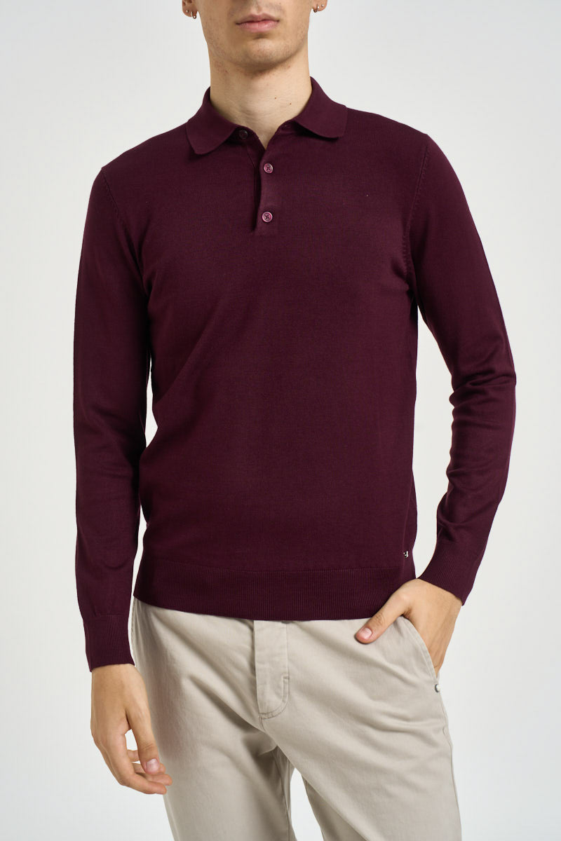 Polo uomo a maniche lunghe in maglia bordeaux MK990004 BORDEAUX MARKUP 