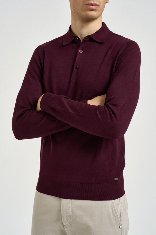 Polo uomo a maniche lunghe in maglia bordeaux - 2