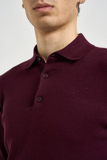 Polo uomo a maniche lunghe in maglia bordeaux - 3