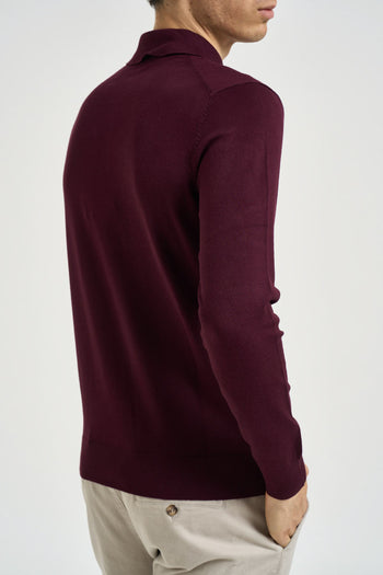 Polo uomo a maniche lunghe in maglia bordeaux - 5