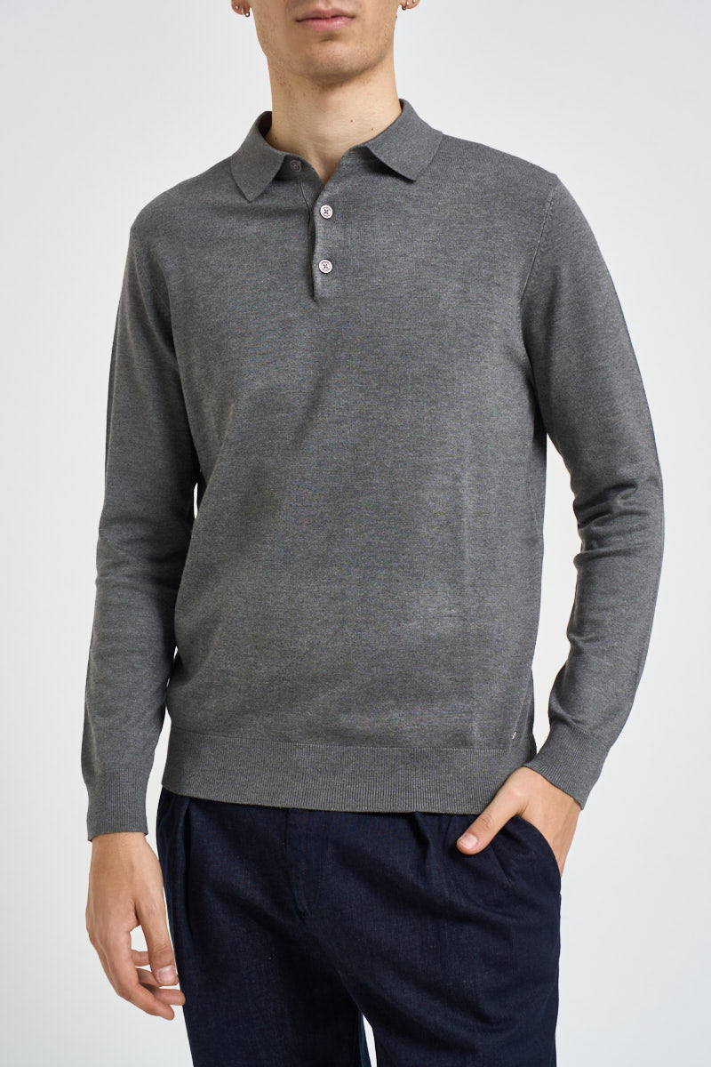 Polo uomo a maniche lunghe in maglia grigio MK990004 GRIGIOMEL MARKUP 