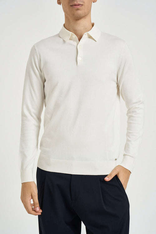 Polo uomo a maniche lunghe in maglia panna - 1