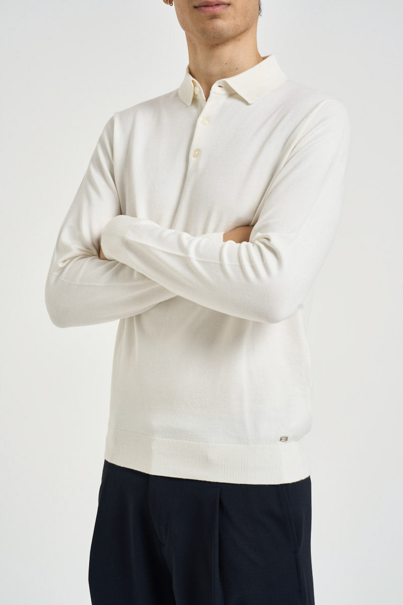 Polo uomo a maniche lunghe in maglia panna MK990004 LATTE MARKUP 