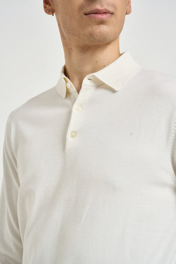 Polo uomo a maniche lunghe in maglia panna - 3