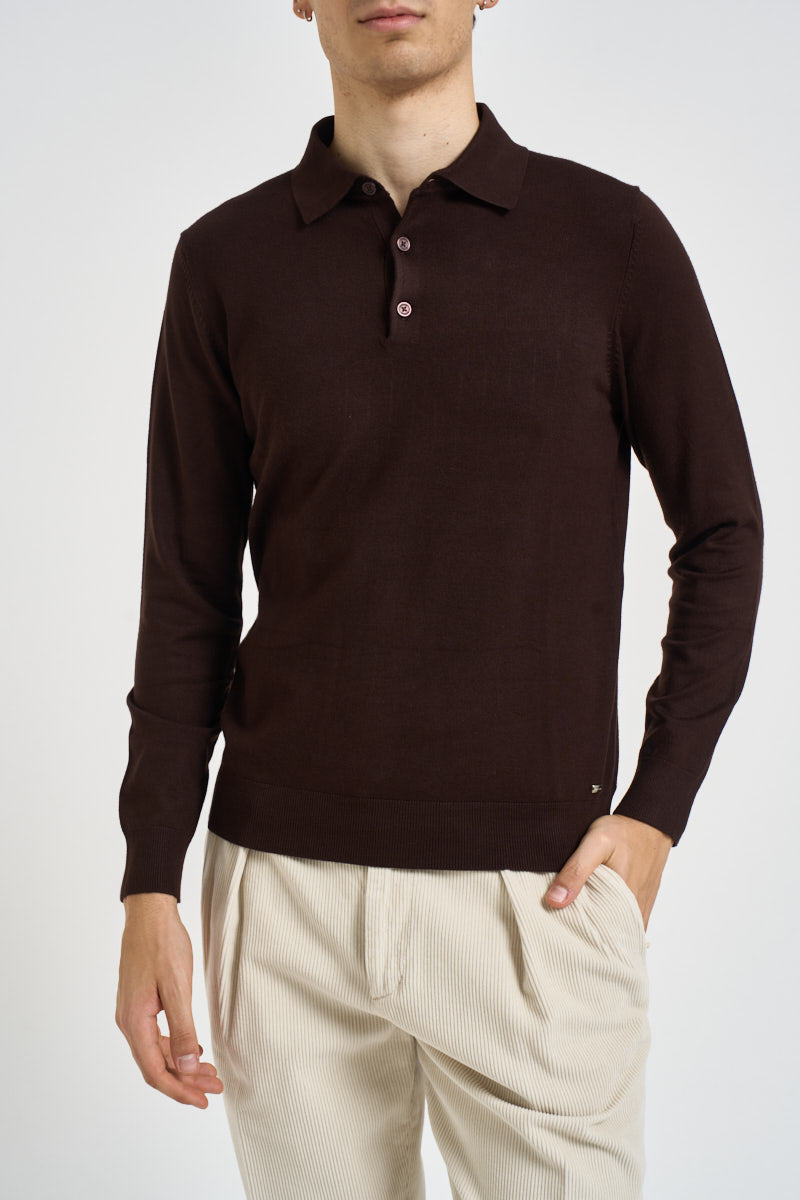 Polo uomo a maniche lunghe in maglia marrone MK990004 MORO MARKUP 