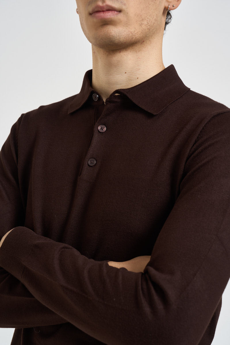 Polo uomo a maniche lunghe in maglia marrone MK990004 MORO MARKUP 