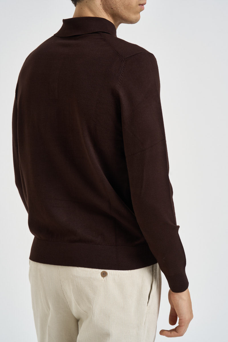 Polo uomo a maniche lunghe in maglia marrone MK990004 MORO MARKUP 
