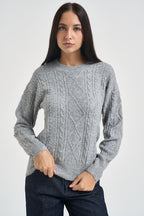 Maglia donna girocollo a trecce grigio chiaro MW2600078 GRIGIO MARKUP 