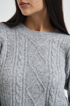 Maglia donna girocollo a trecce grigio chiaro MW2600078 GRIGIO MARKUP 