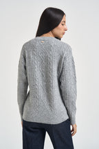 Maglia donna girocollo a trecce grigio chiaro MW2600078 GRIGIO MARKUP 