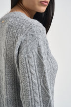 Maglia donna girocollo a trecce grigio chiaro MW2600078 GRIGIO MARKUP 
