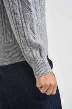 Maglia donna girocollo a trecce grigio chiaro MW2600078 GRIGIO MARKUP 