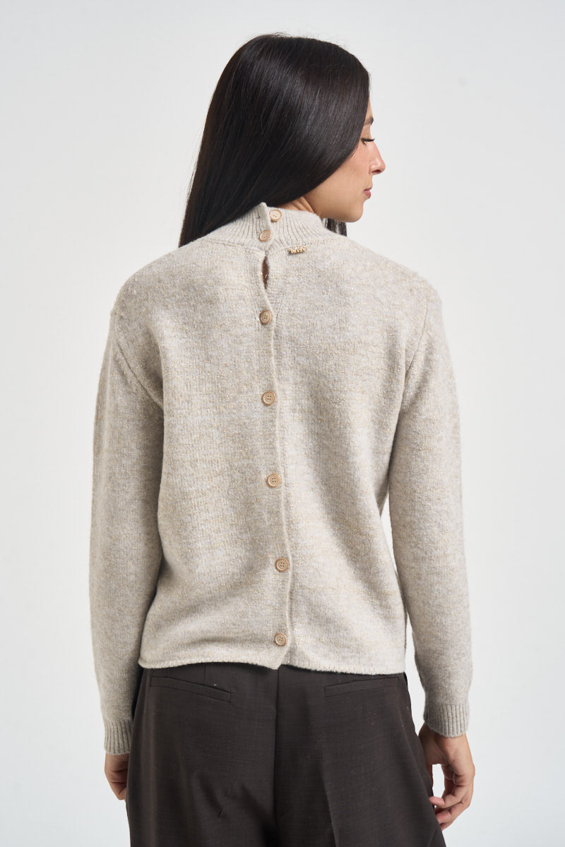 Maglia donna con lavorazione a treccia e a coste tortora mélange MW2600088 CASHA MARKUP 