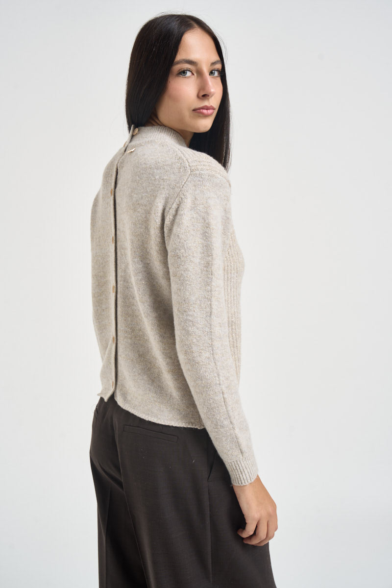 Maglia donna con lavorazione a treccia e a coste tortora mélange MW2600088 CASHA MARKUP 
