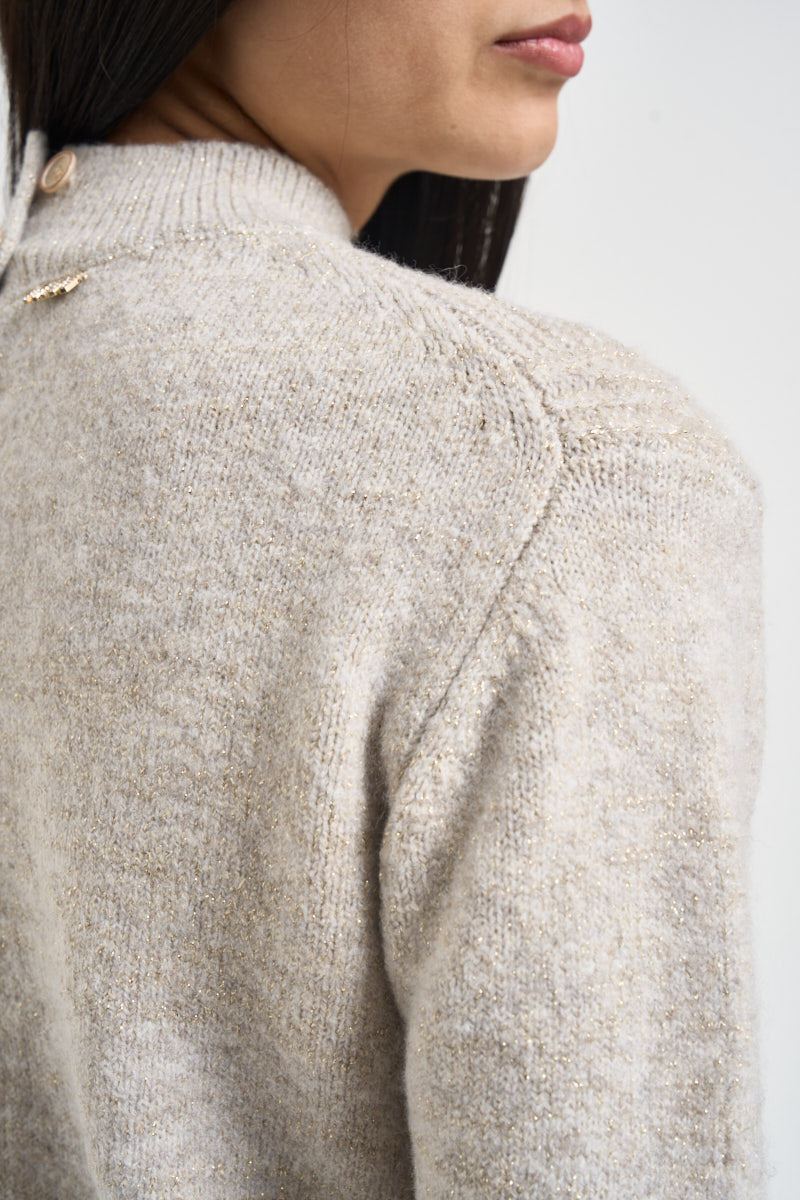 Maglia donna con lavorazione a treccia e a coste tortora mélange MW2600088 CASHA MARKUP 