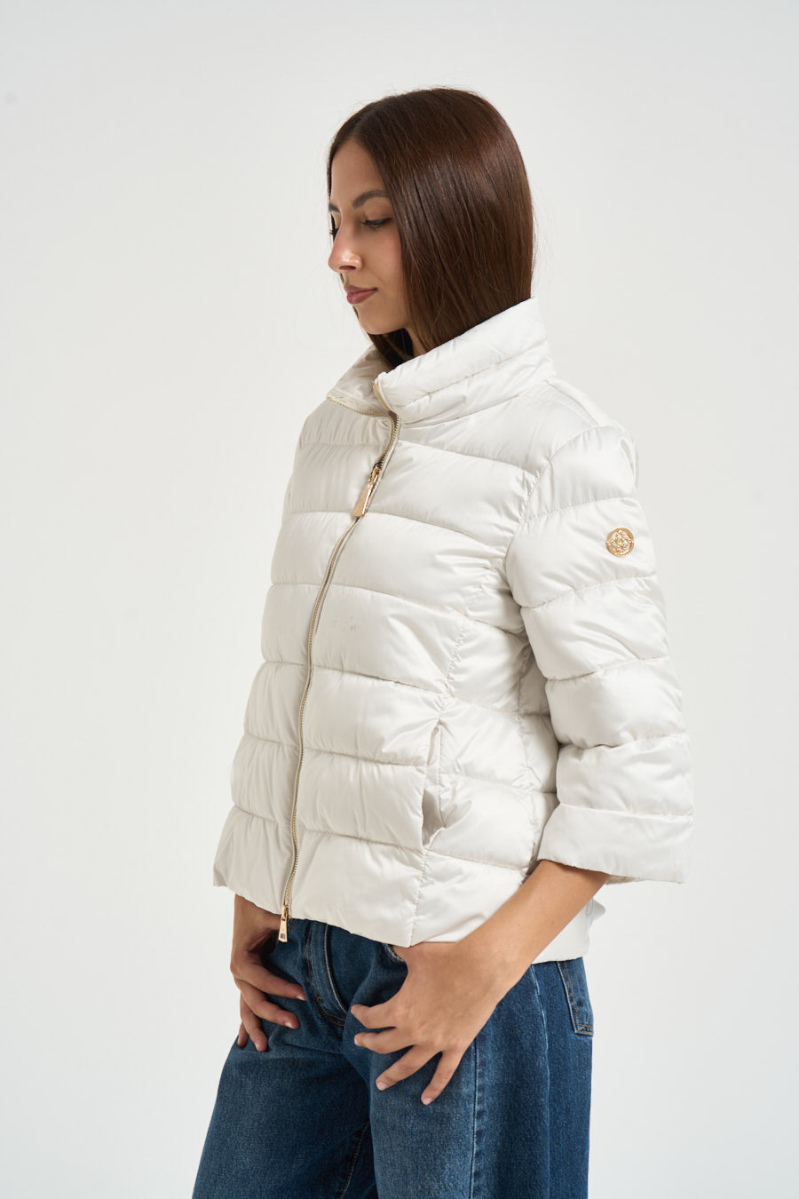 Piumino donna corto bianco MW2640015 LATTE MARKUP 