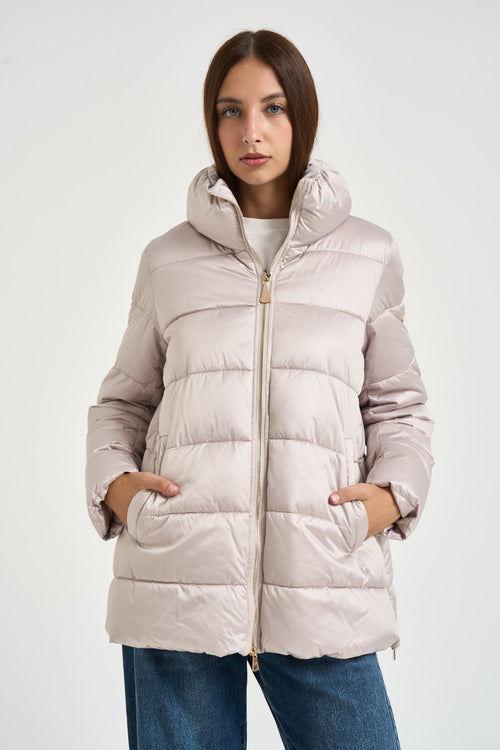 Piumino donna con collo alto cipria