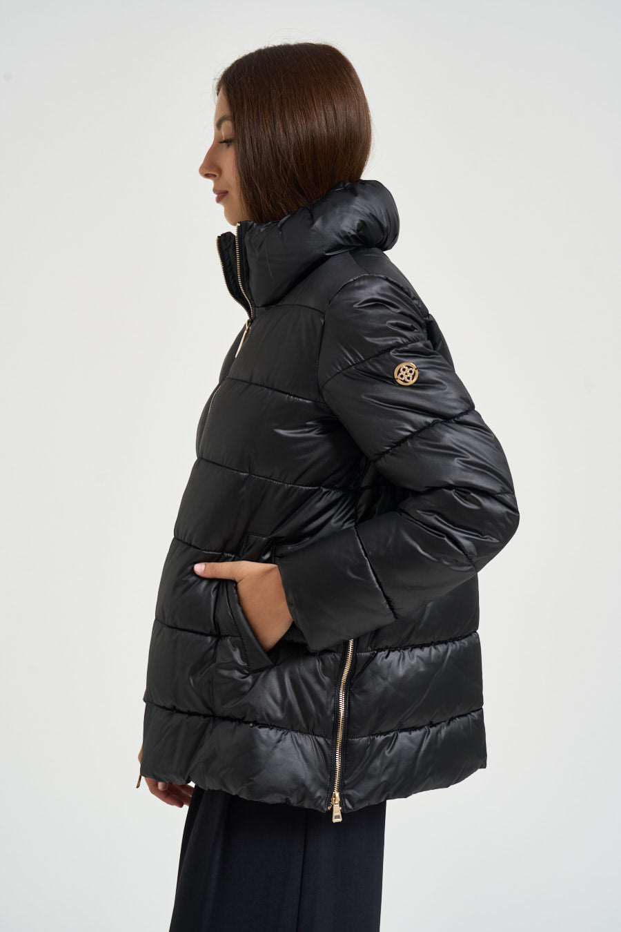Piumino donna con collo alto nero MW2640029 NERO MARKUP 