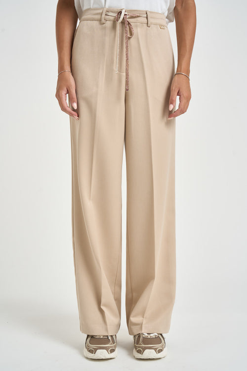 Pantalone donna con coulisse in lurex beige