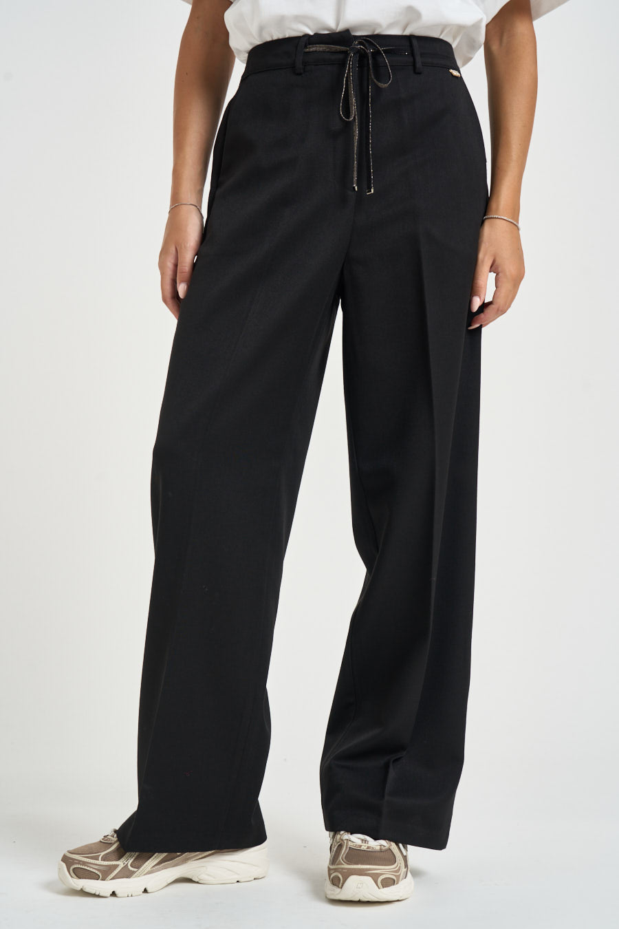 Pantalone donna con coulisse in lurex nero MW2650102 NERO MARKUP 