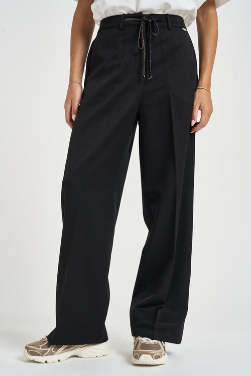 Pantalone donna con coulisse in lurex nero