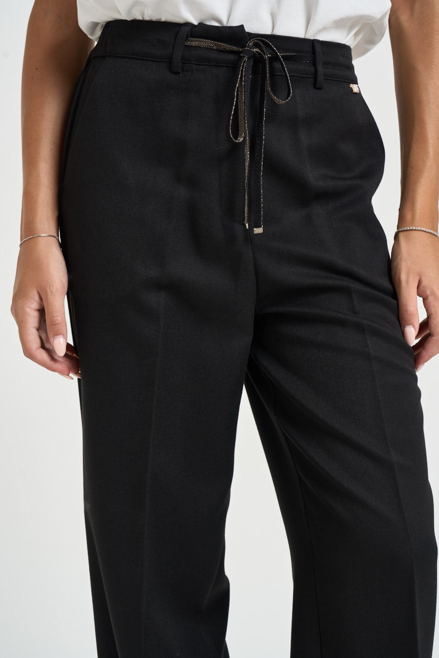 Pantalone donna con coulisse in lurex nero MW2650102 NERO MARKUP 