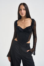 Top donna manica lunga in pizzo nero 26IB880 NERO MARYLEY 