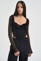 Top donna manica lunga in pizzo nero 26IB880 NERO MARYLEY 