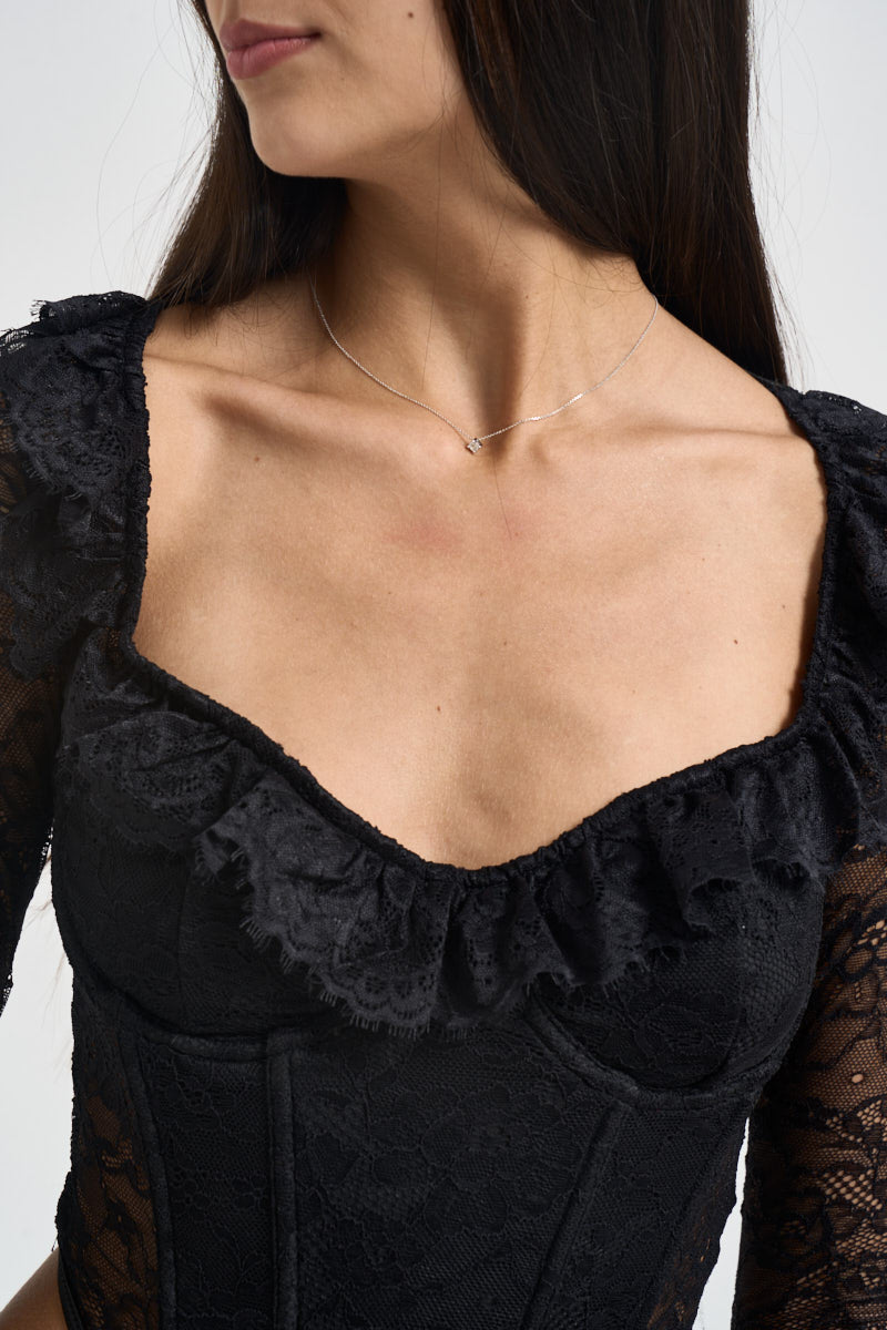 Top donna manica lunga in pizzo nero 26IB880 NERO MARYLEY 