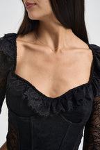 Top donna manica lunga in pizzo nero 26IB880 NERO MARYLEY 